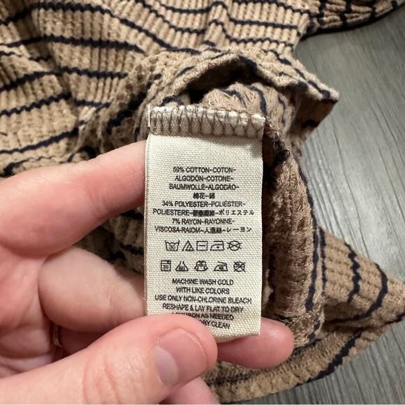 We The Free People‎ Oversized Tan & Black Striped Waffle Knit Peplum Top Size S - Picture 7 of 9